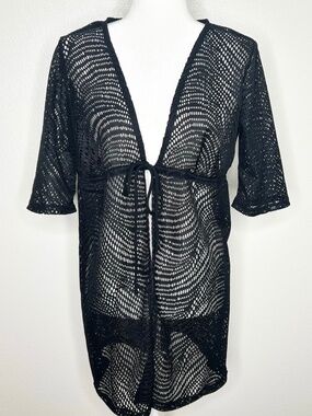 New Cherie Womens Black Sheer Crochet Swim Cover Up Size M NWT
